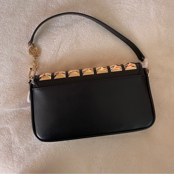NWT Michael Kors Bradshaw Convertible Studded Black Leather Shoulder Bag ✨ - Picture 2 of 6
